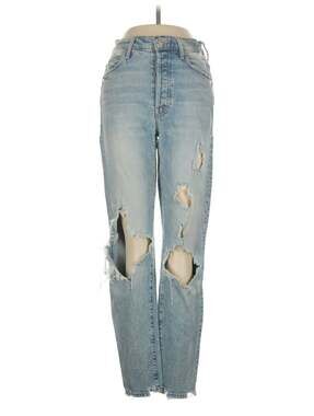 MOTHER The Tripper Ankle Distressed High-Rise Straight-Leg Jeans in Backdrop